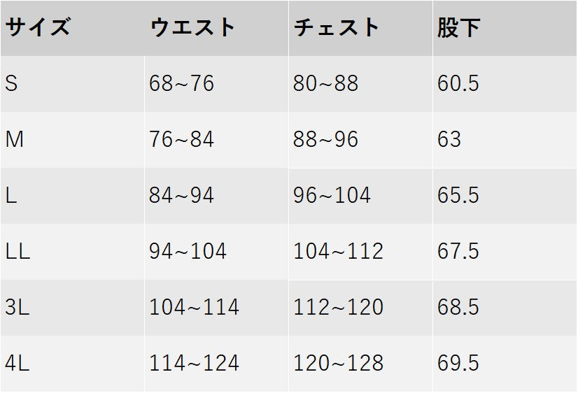 サイズチャート