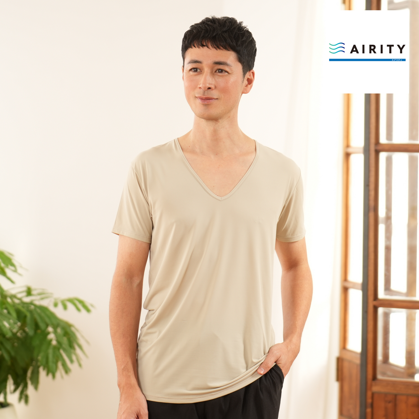 MEN AIRITYメッシュVネック半袖