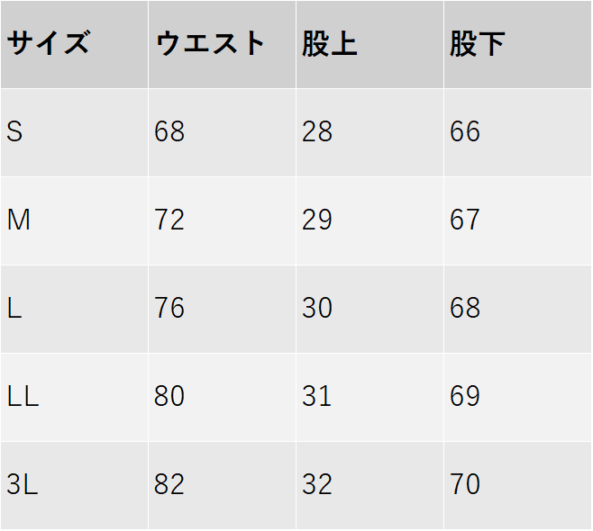 サイズチャート