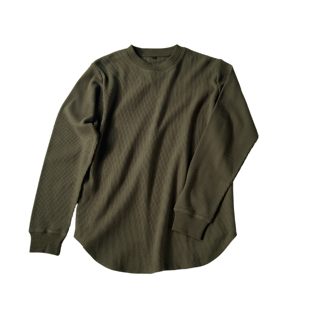 ワッフルクルーネック長袖Tシャツ