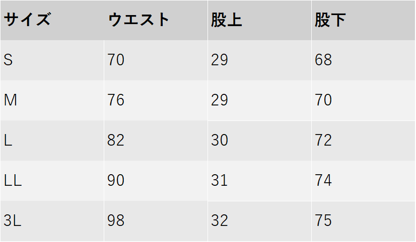 サイズチャート