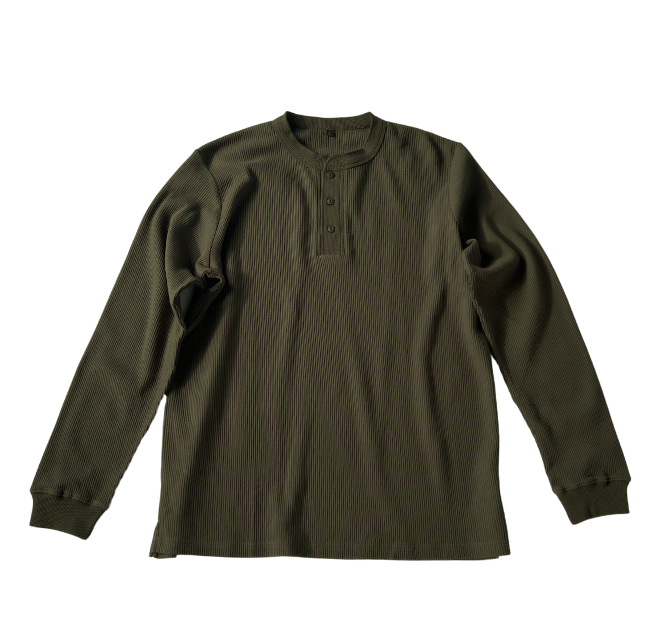 ワッフルヘンリーネック長袖Tシャツ