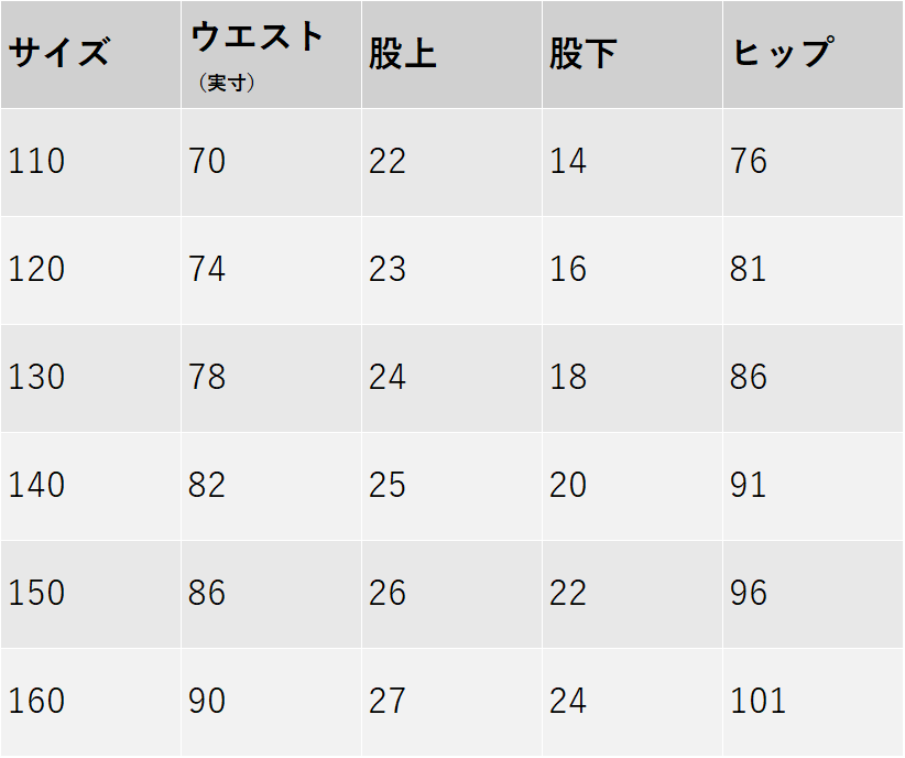 サイズチャート