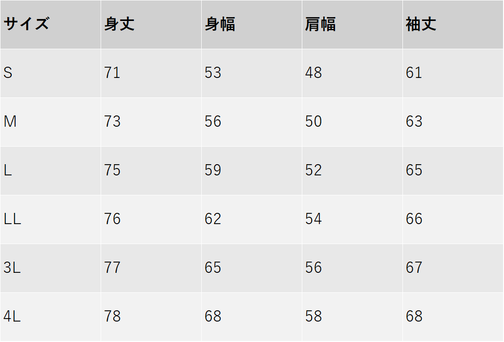 サイズチャート