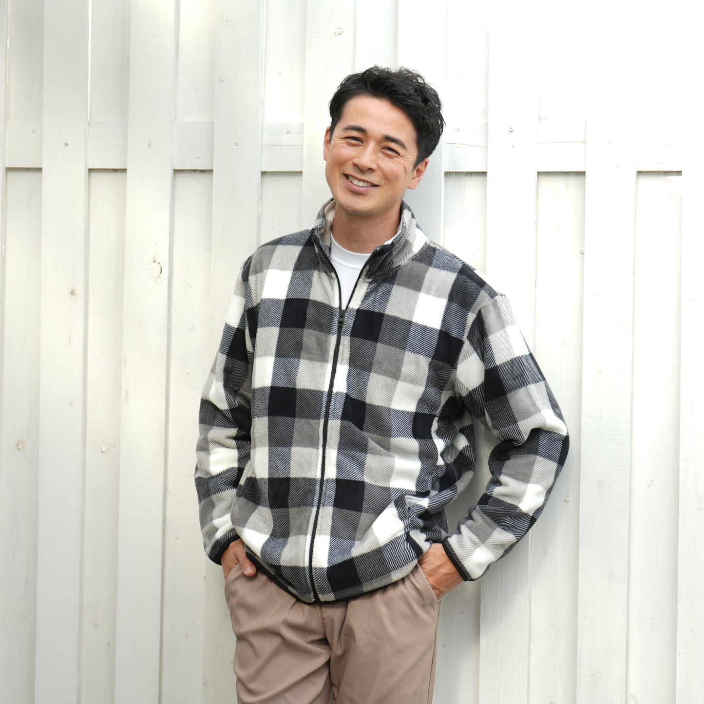 MEN シルキーフリースジャケット(柄もの)