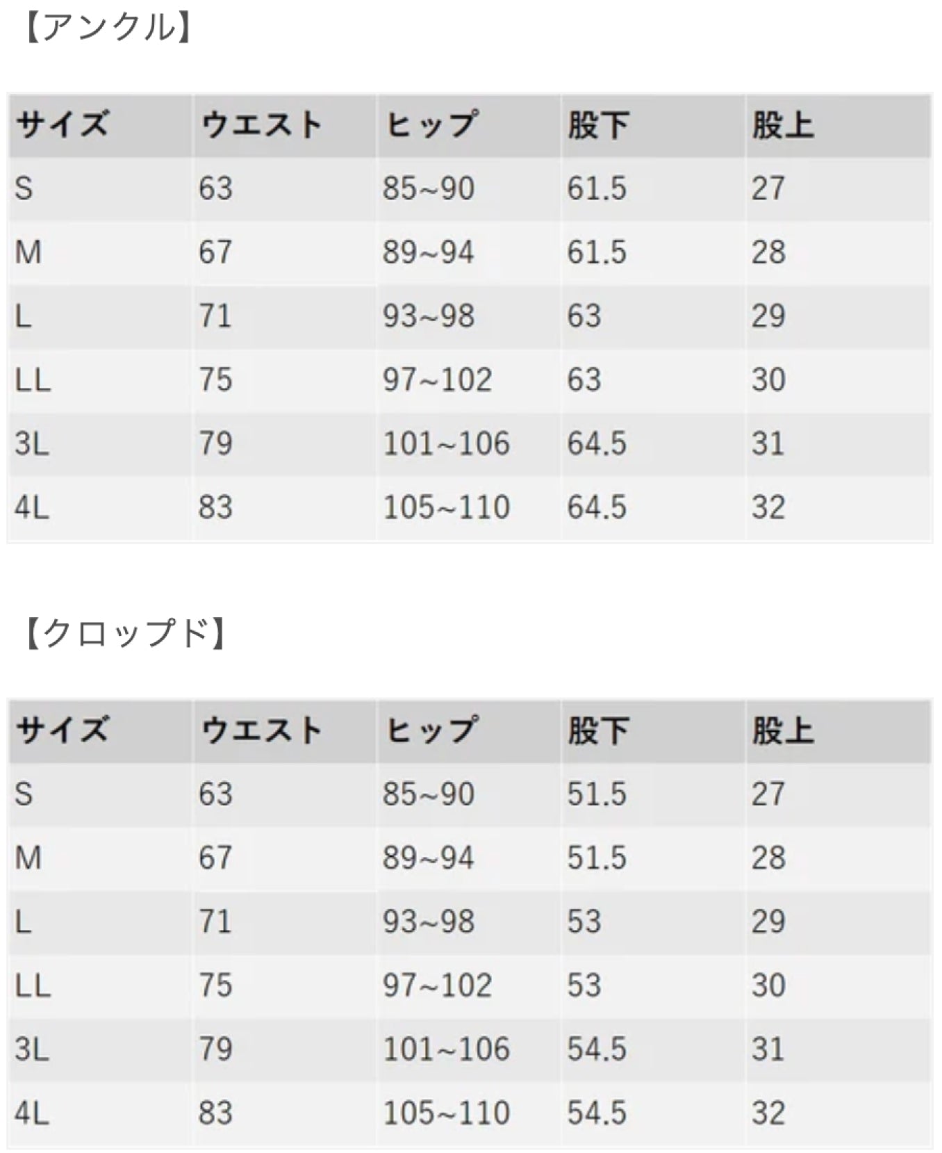 サイズチャート