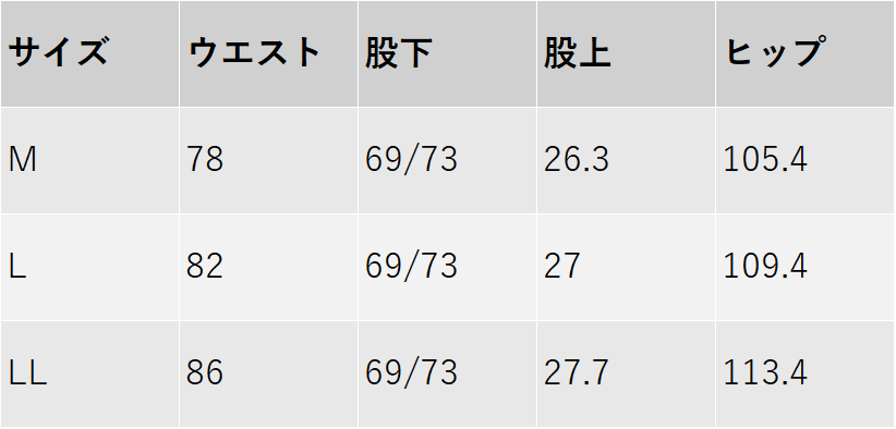 サイズチャート