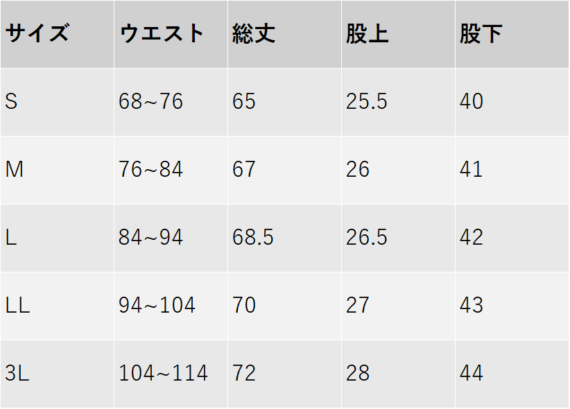 サイズチャート
