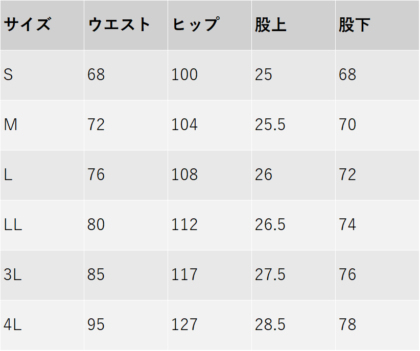 サイズチャート
